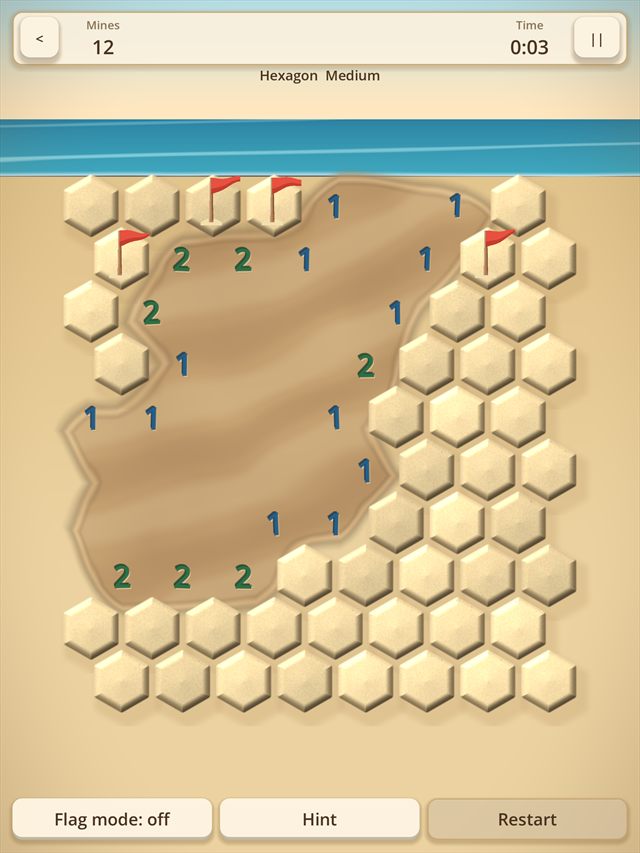 Mines and Booms: Hexagons: six neighbours, no diagonals