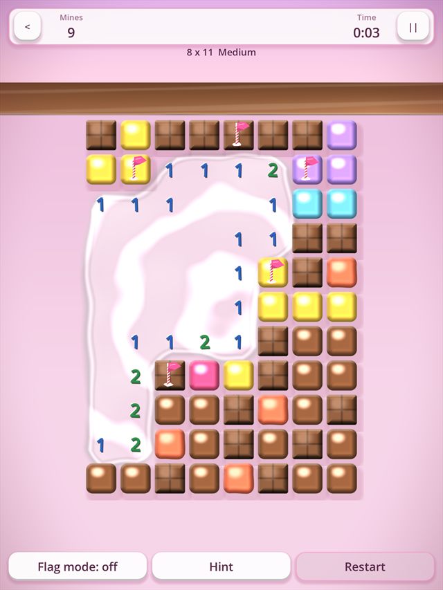 Mines and Booms: Hard candy shatters. Chocolate snaps. Jelly splats.